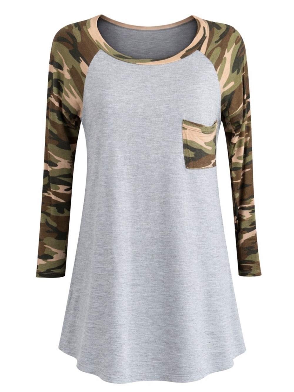 e. Luna Camo Sleeve Raglan Top Size Small Gray Casual Tee